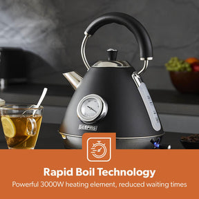 Black Retrovive 1.7L 3000W Electric Kettle Vintage