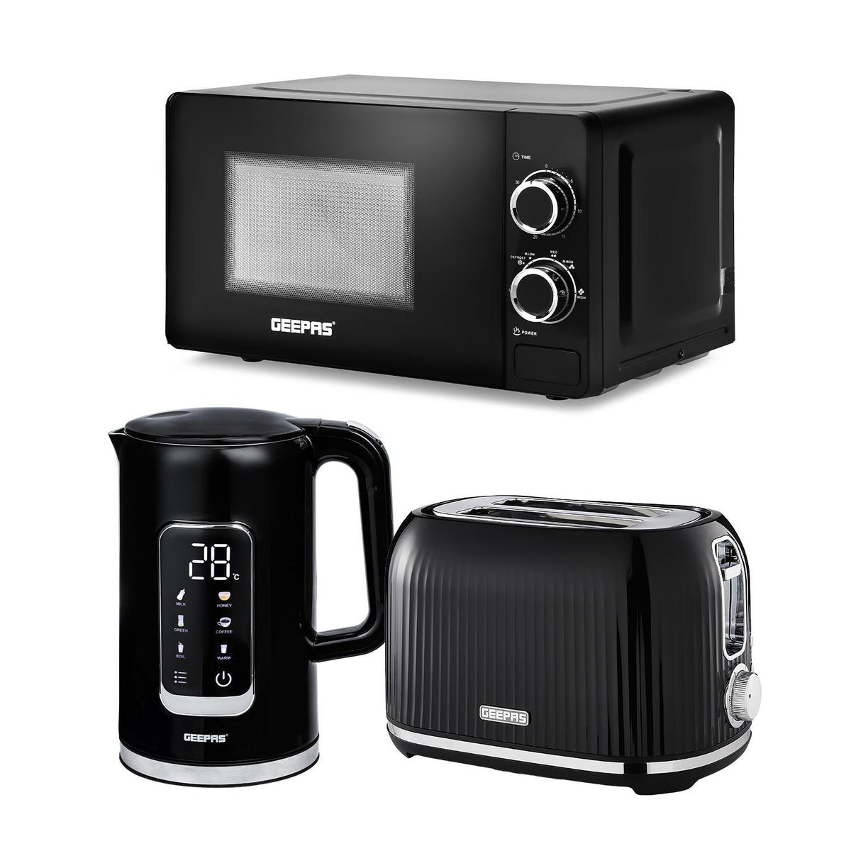 1.7L Digital Electric Kettle 2 Slice Bread Toaster & Microwave Set