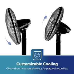 16" Portable Black Remote Controlled Pedestal Fan