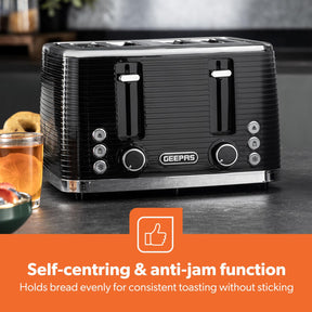 Black Linear 4 Slice Toaster With 7 Browning Levels 1600W