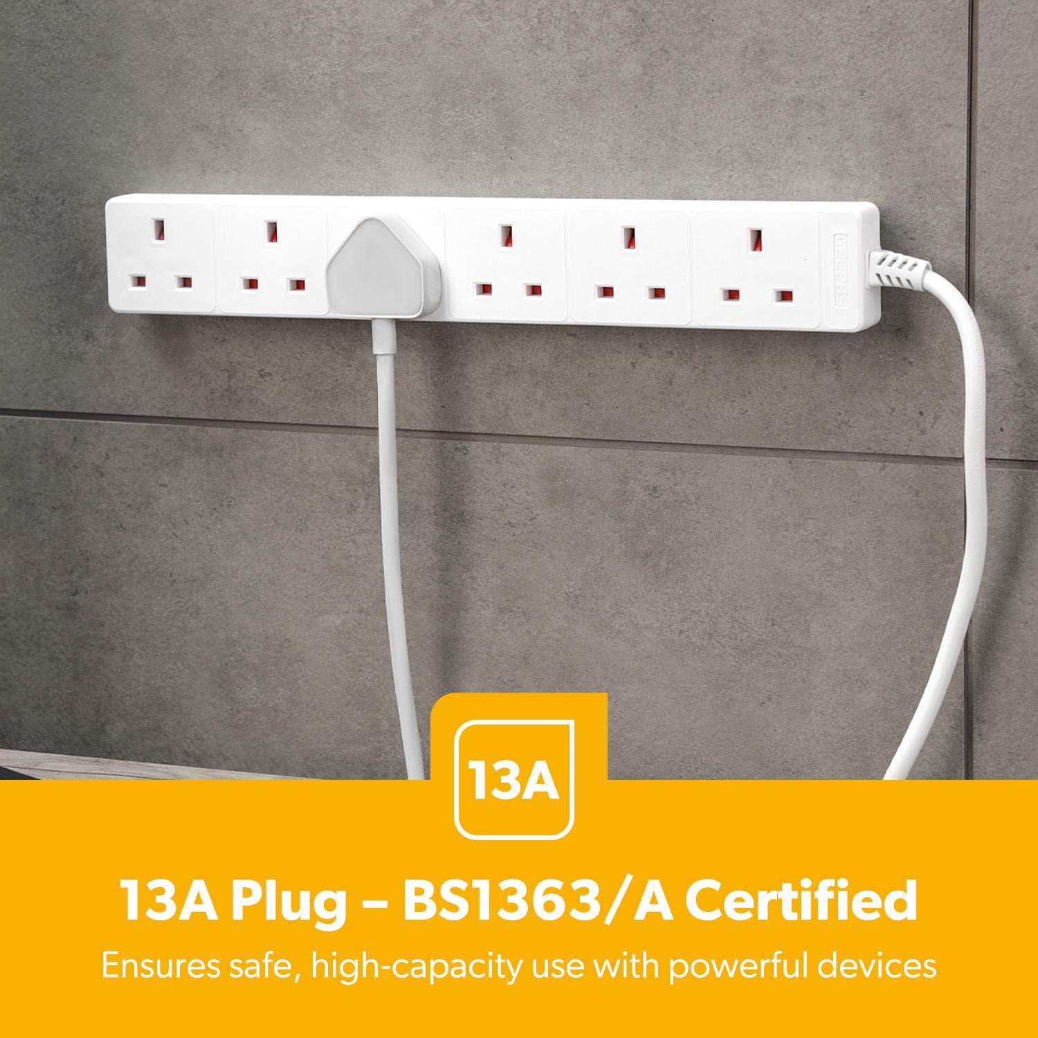 6 Gang Extension Lead 2M Cable Heavy Duty UK Plug