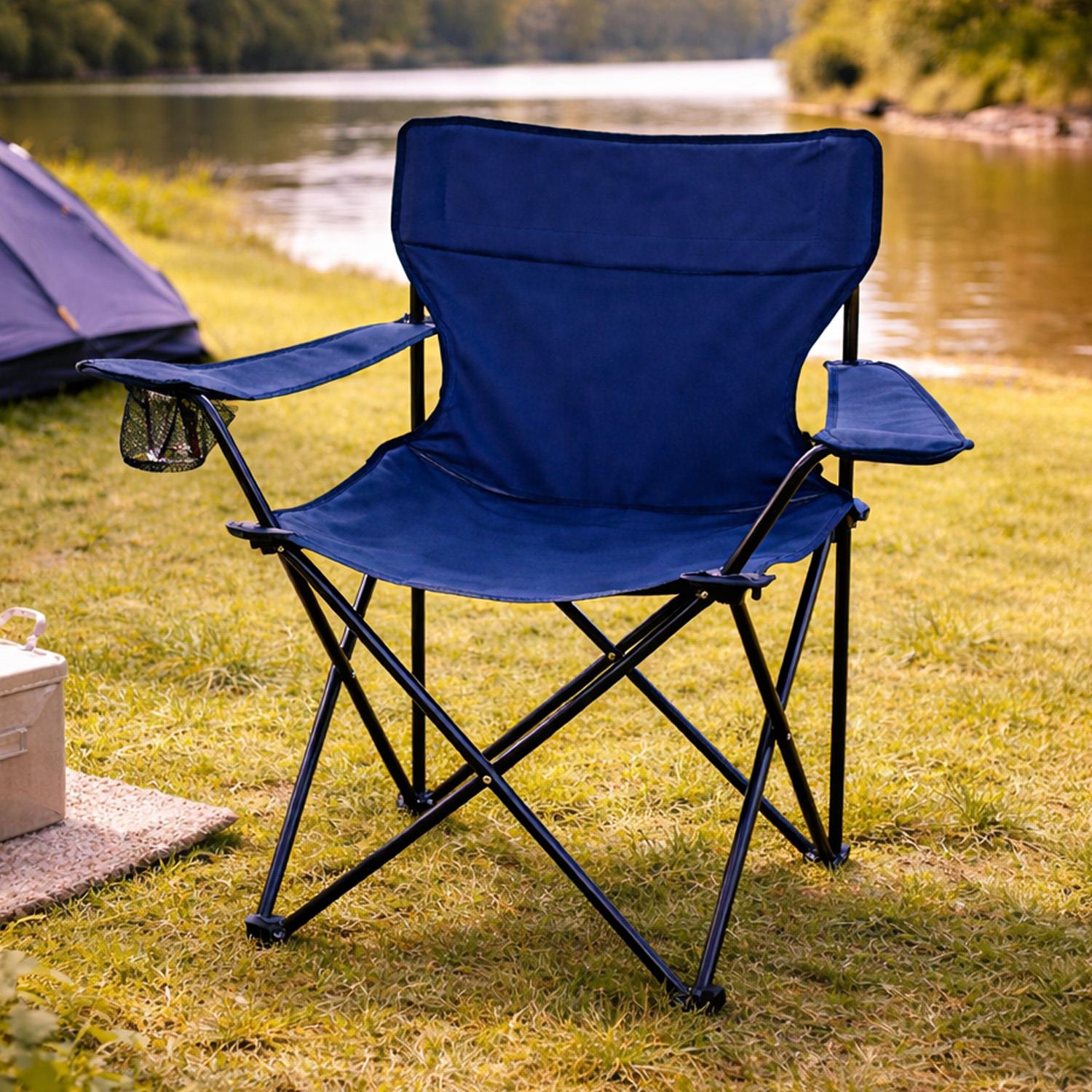2-Pack Blue Folding Camping Chairs With Integrated Cup Holder