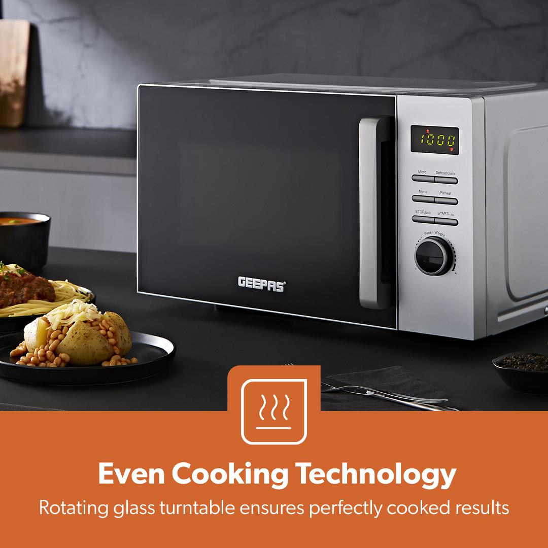 23L Digital Microwave Oven With Auto Cook, Defrost & LED Display, Silver