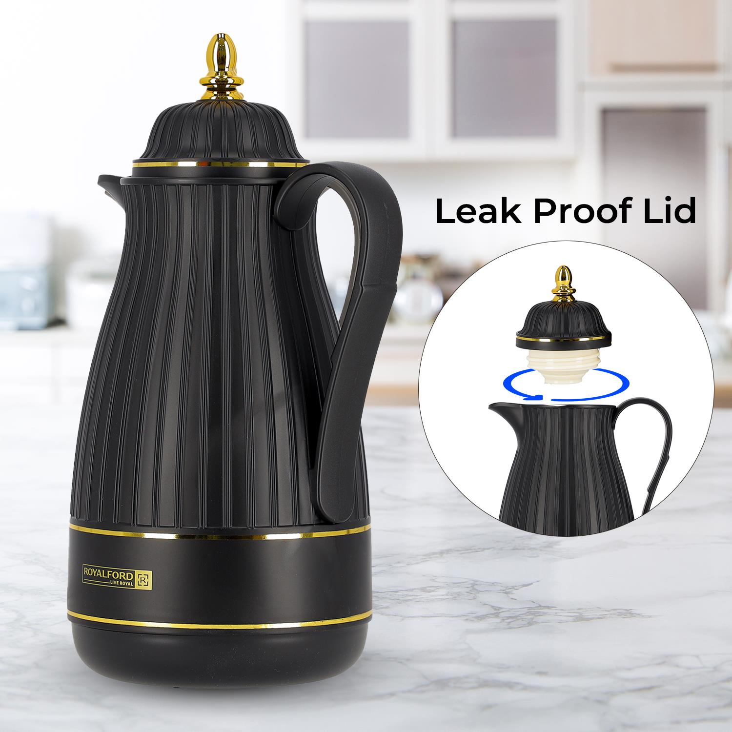 1L Royal Black Insulated Vacuum Flask Thermos Jug