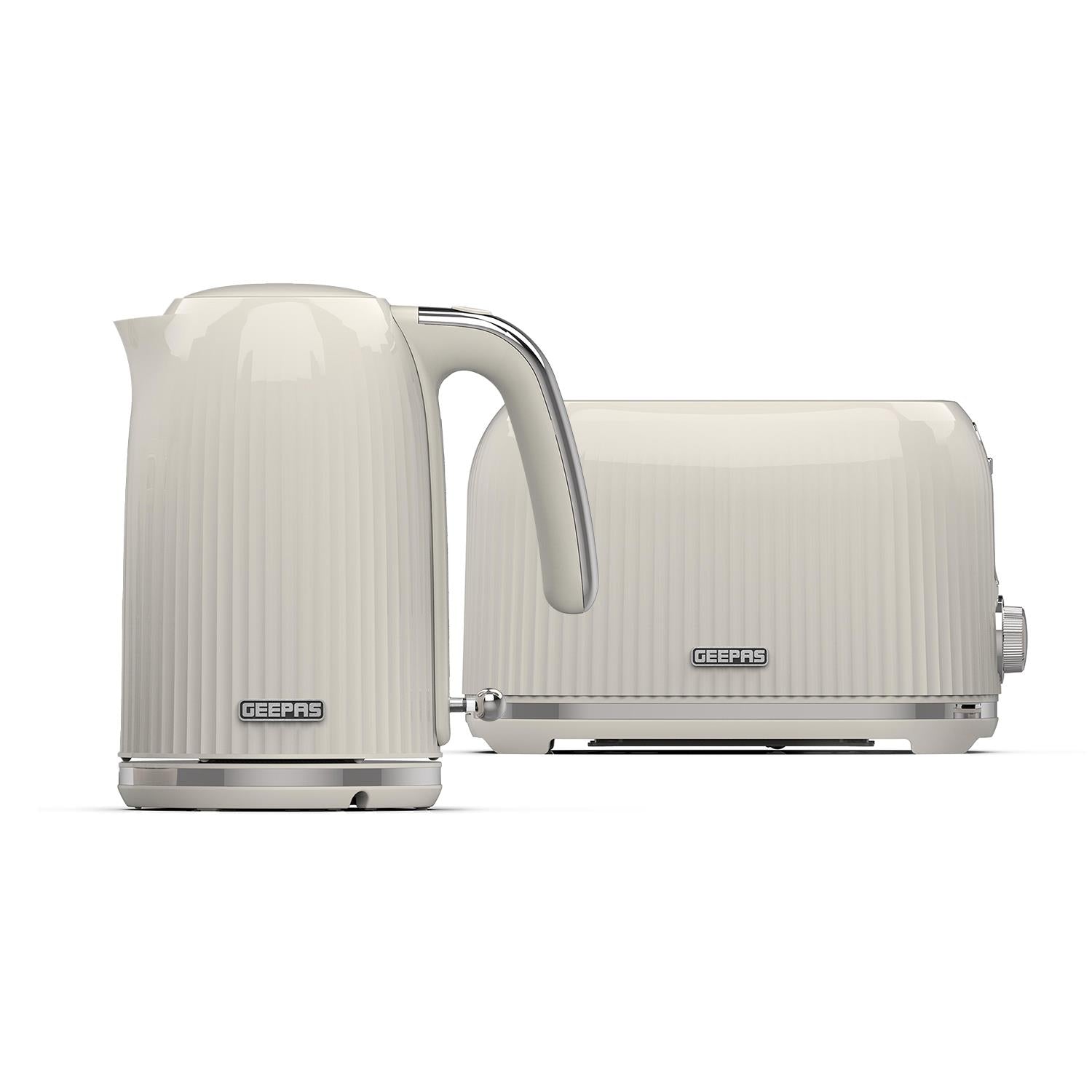 Fluted 1.7L Electric Kettle & Two-Slice Toaster In Cream