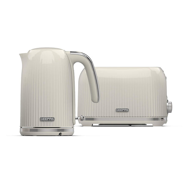 Geepas Fluted Electric Kettle Two-Slice Toaster In Cream