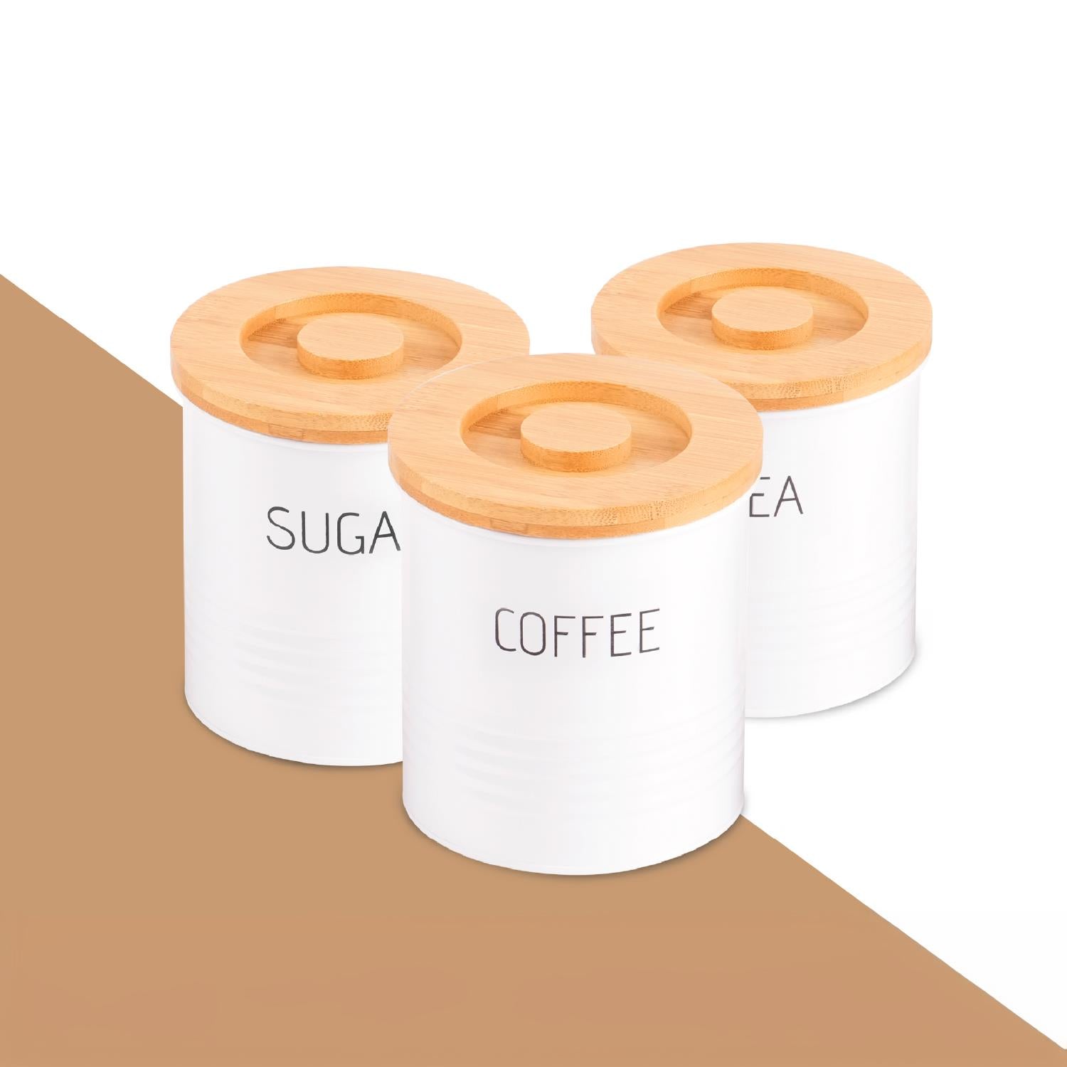 White 3-Piece Tea, Coffee Sugar Storage Container Jars