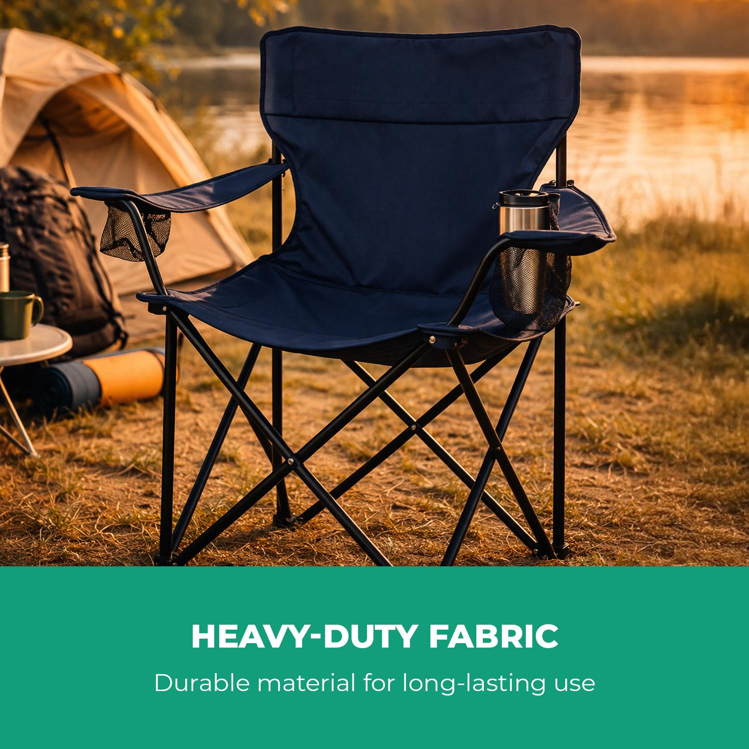 2-Pack Blue Folding Camping Chairs With Integrated Cup Holder