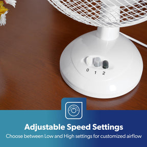 Quiet 9-Inch White Electric Portable Desk Fan
