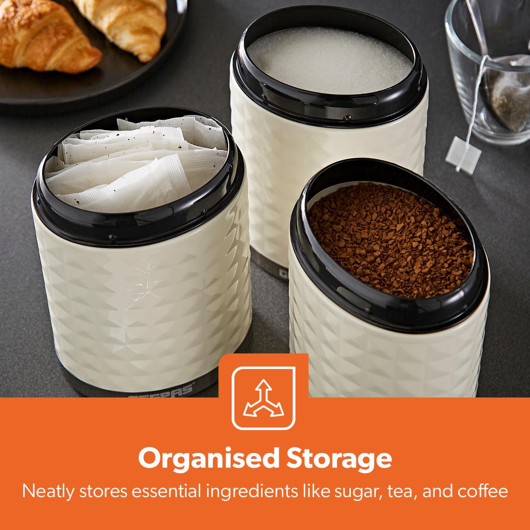 Cream Argyle 3-Piece Airtight Kitchen Canister Set - Coffee, Tea and Sugar Containers