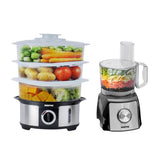 3-Tier Food Steamer & 1200W Compact Food Processor Set