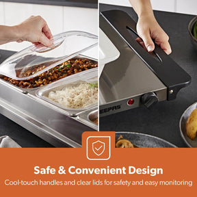 Pack Of 2 Electric Food Warmers Buffet Server 3 x 2.4L Trays With Lids