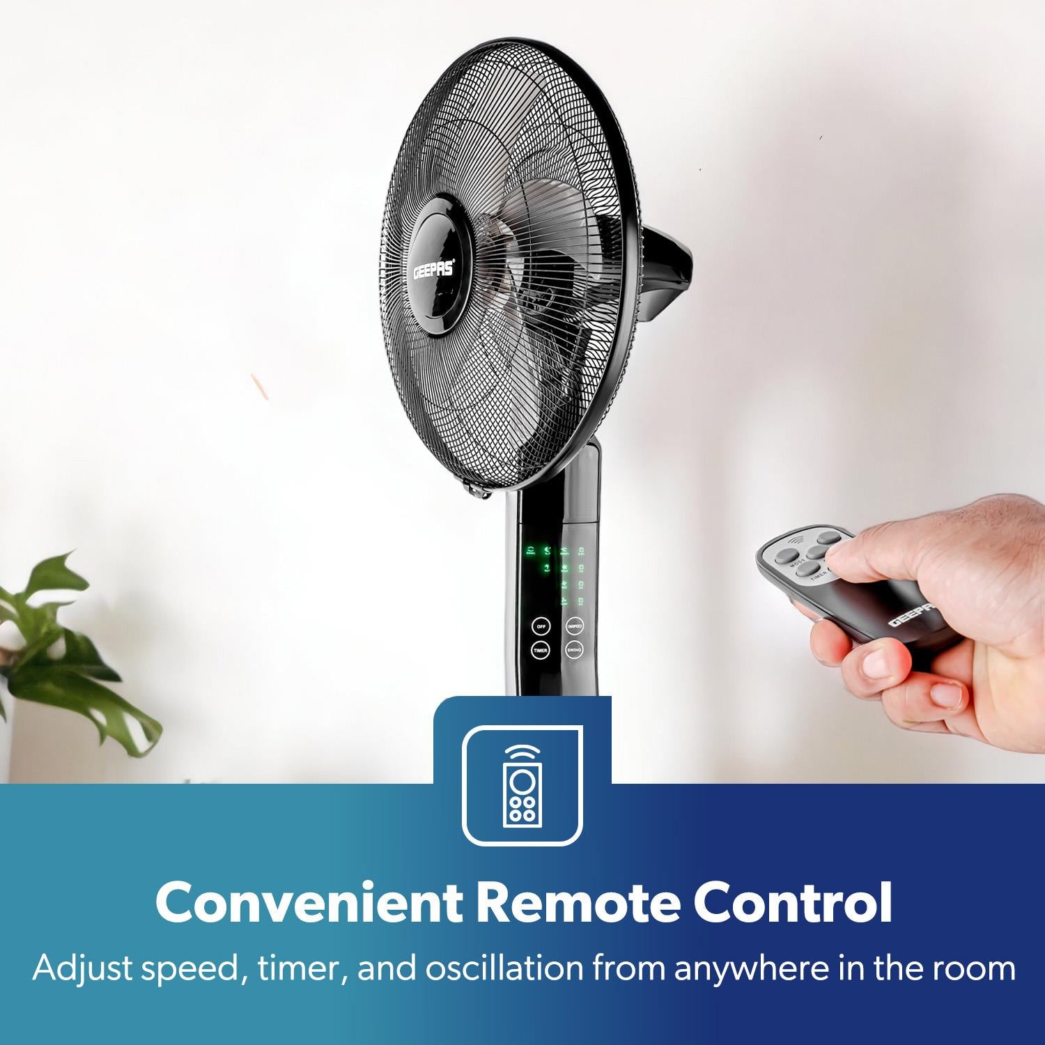 16" Portable Black Remote Controlled Pedestal Fan