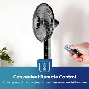 16" Portable Black Remote Controlled Pedestal Fan