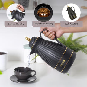 1L Royal Black Insulated Vacuum Flask Thermos Jug