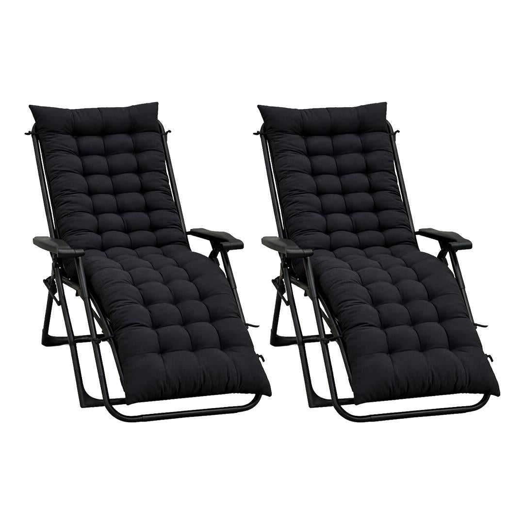 Black Set Of 2 Sun Lounger Cushions For Recliner Lounger Chairs