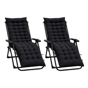Black Set Of 2 Sun Lounger Cushions For Recliner Lounger Chairs