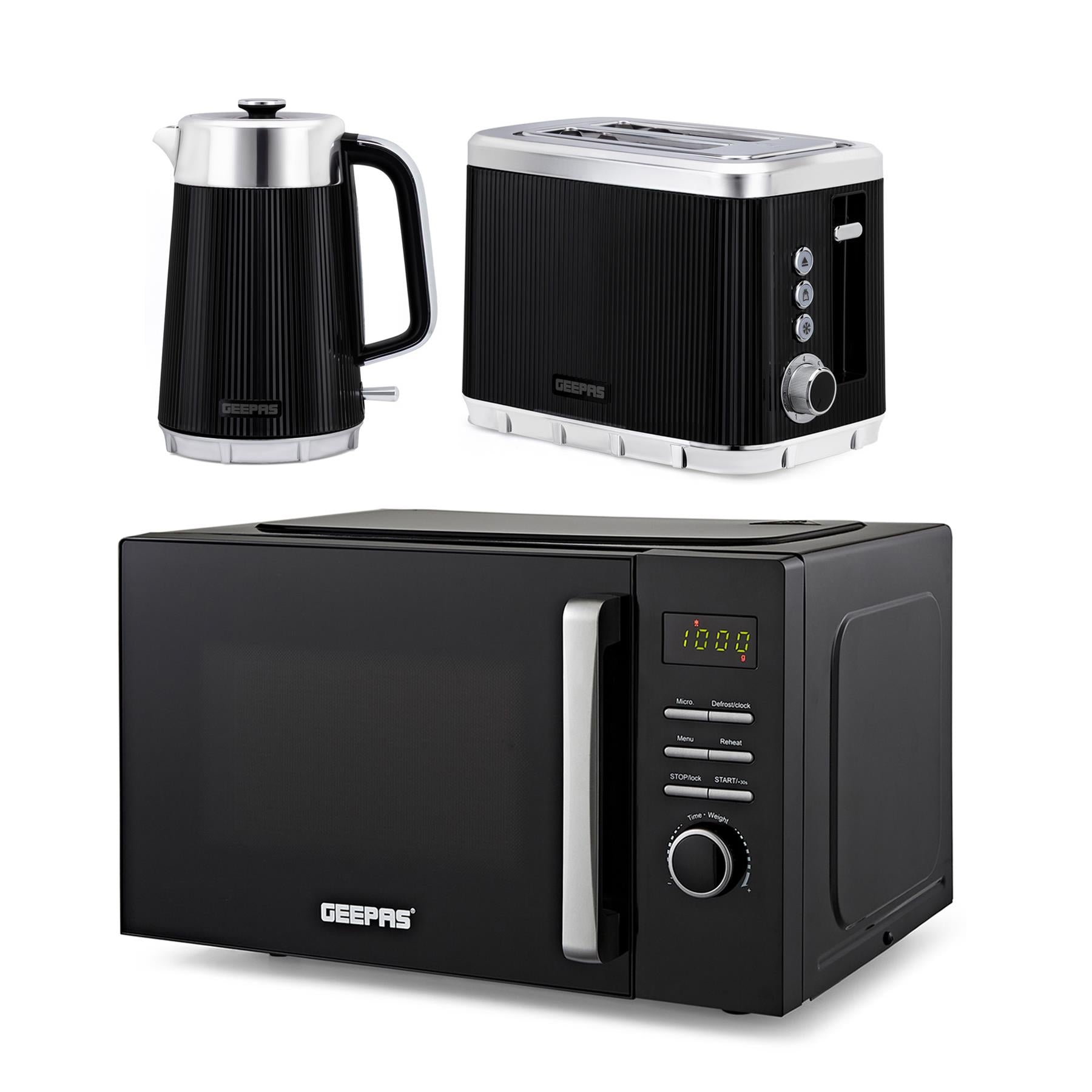 Arcus 23L Digital Microwave Oven, 1.7L Kettle & 2-Slice Toaster Set