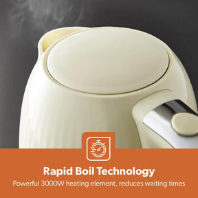 1.7L Fluted Cream Cordless Electric Kettle With Rapid Boil