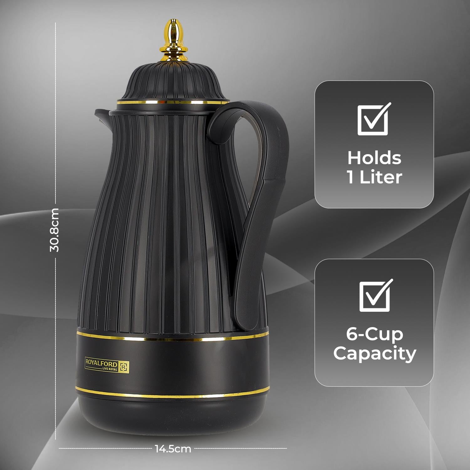 1L Royal Black Insulated Vacuum Flask Thermos Jug