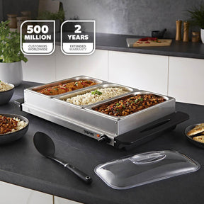 Pack Of 2 Electric Food Warmers Buffet Server 3 x 2.4L Trays With Lids