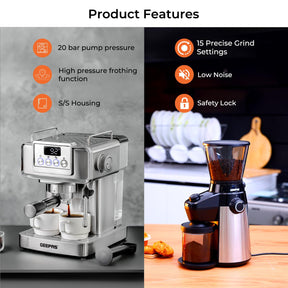 20-Bar Espresso Coffee Machine & Conical Burr Coffee Grinder Set