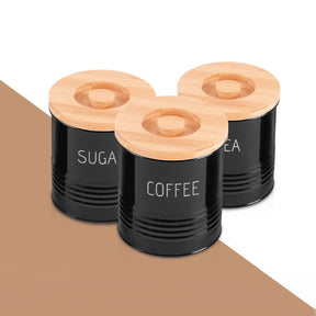 3-Piece Black Tea, Coffee and Sugar Kitchen Storage Canister Jars