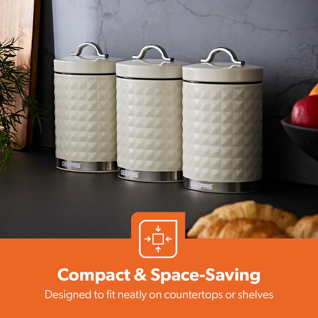 Cream Argyle 3-Piece Airtight Kitchen Canister Set - Coffee, Tea and Sugar Containers
