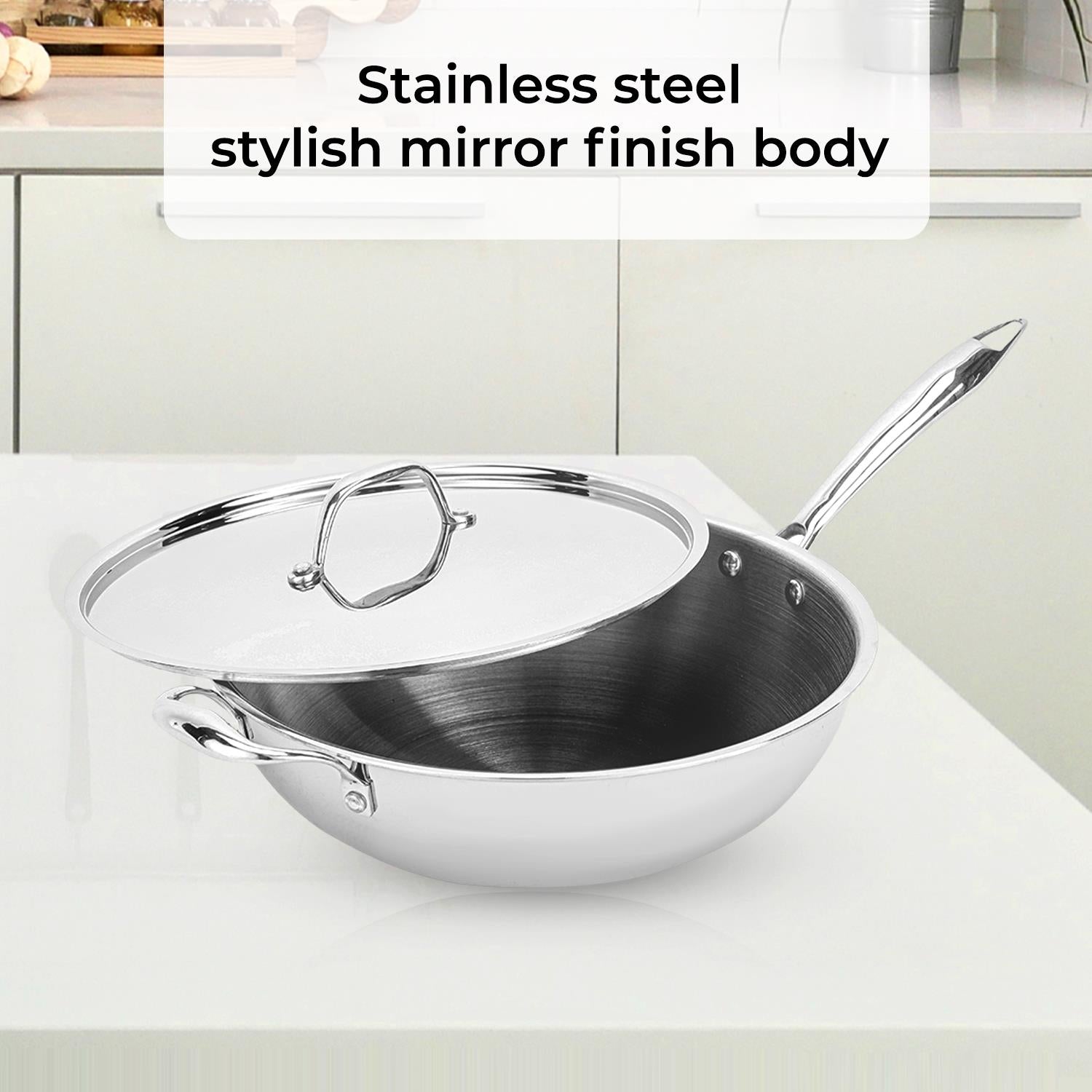 28cm Stainless Steel Tri-Ply Wok Pan With Lid