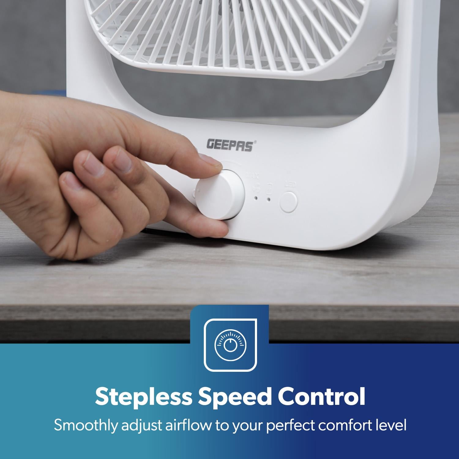 USB Rechargeable Desk Fan Silent Cooling 3 Speed LED