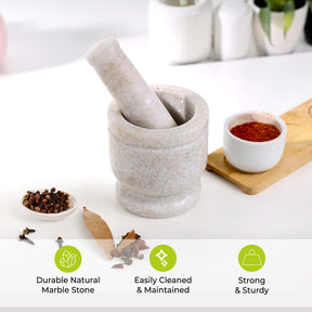 4" White Marble Pestle & Mortar Spice Grinder Set