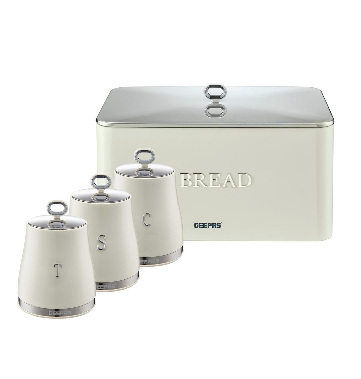 4 Piece Tea, Coffee, Sugar Canisters & 13L Bread Bin Set Retrovive