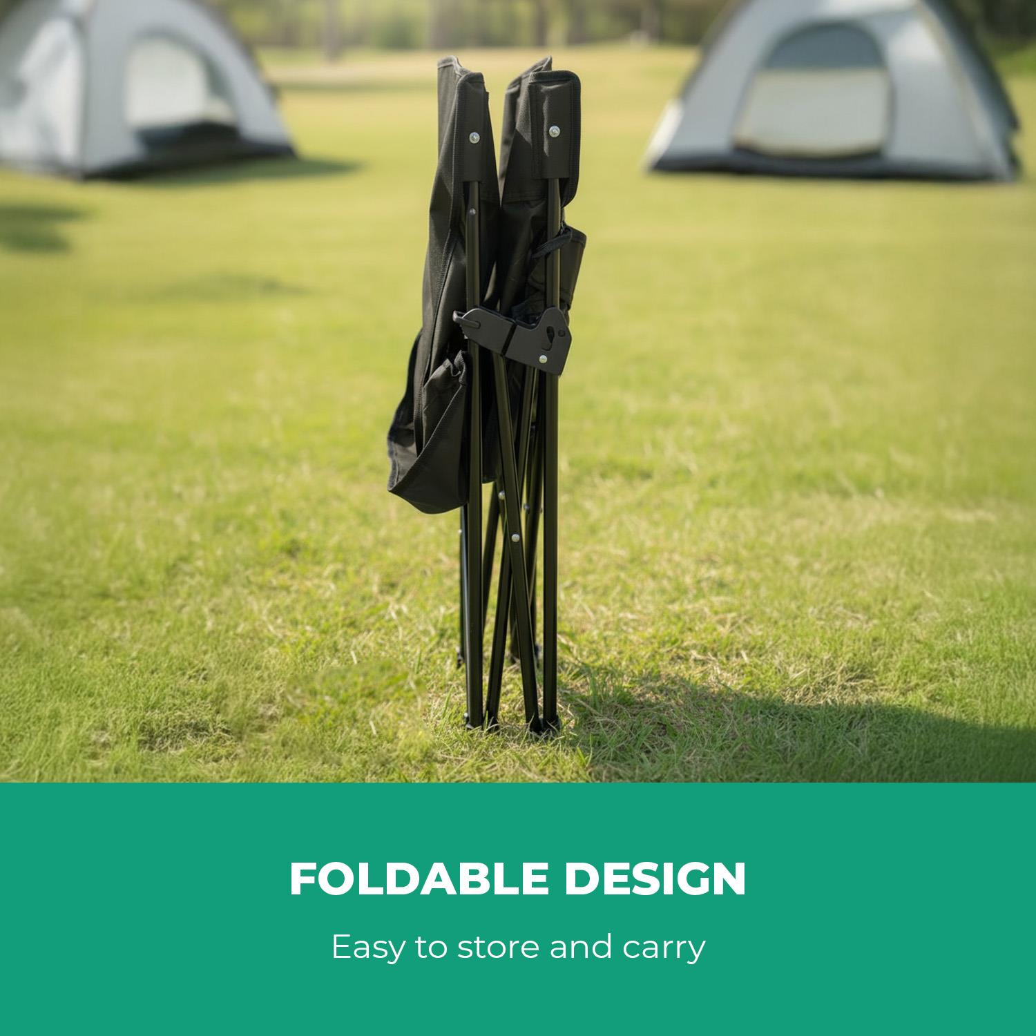 2-Pack Black Folding Camping Chairs With Integrated Cup Holder