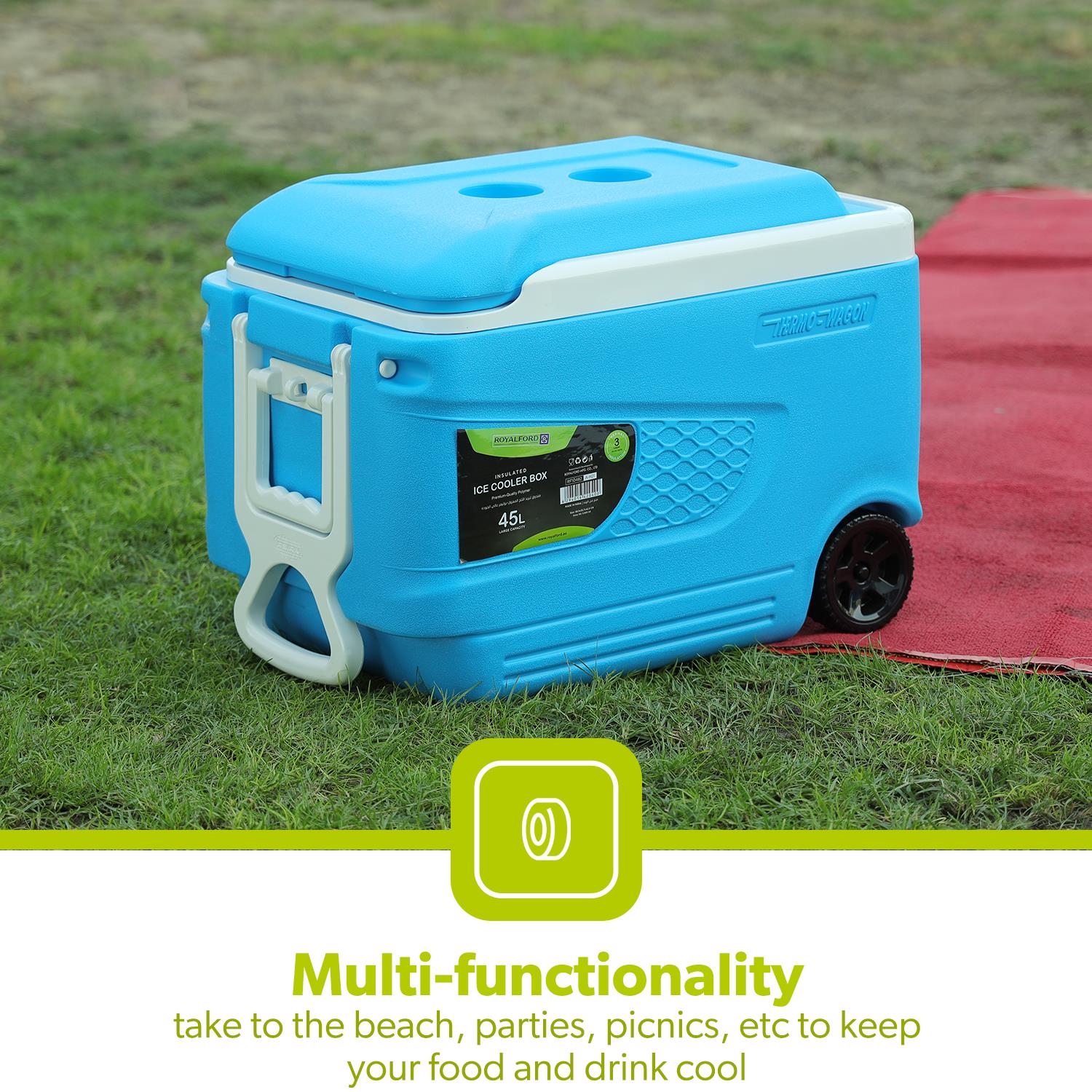 45L Large Blue Insulated Ice Cooler Chest With Wheels