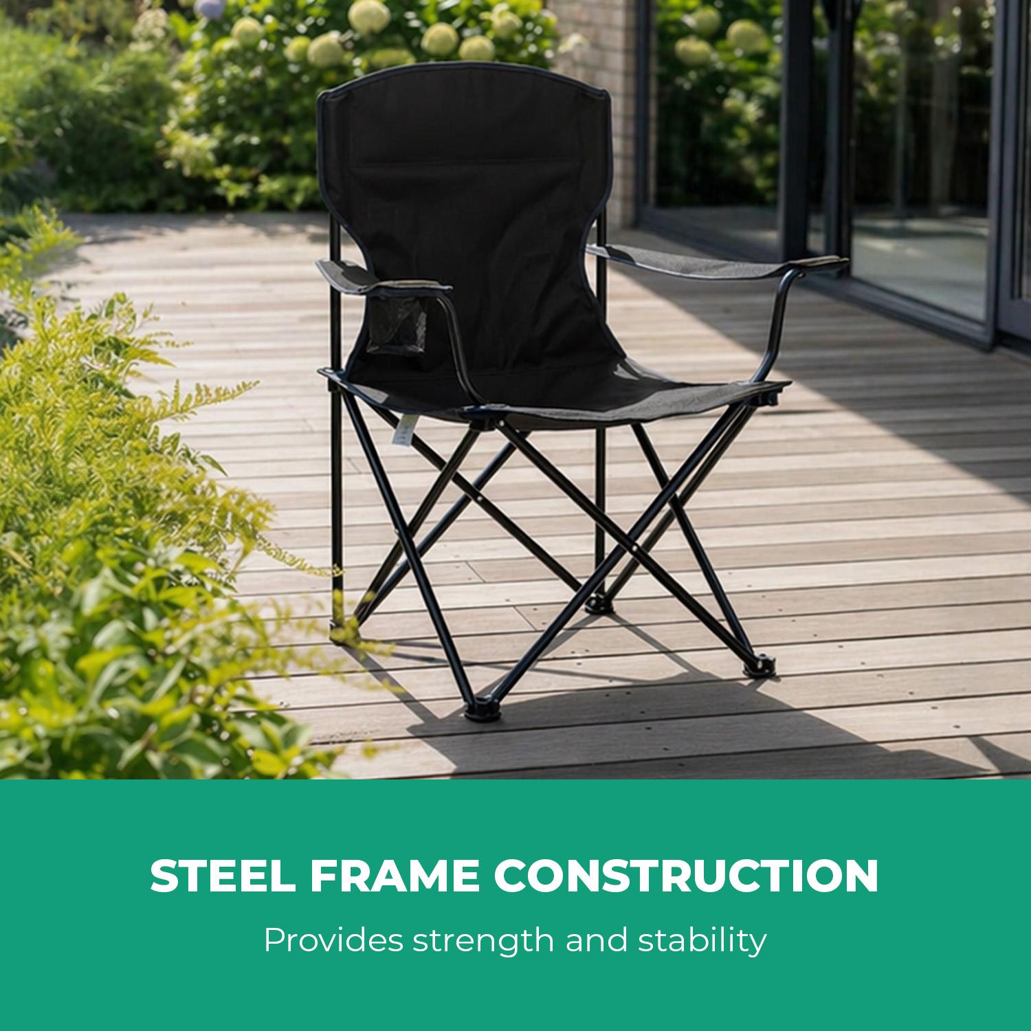 2-Pack Black Folding Camping Chairs With Integrated Cup Holder