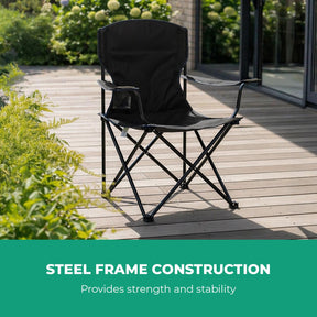 2-Pack Black Folding Camping Chairs With Integrated Cup Holder