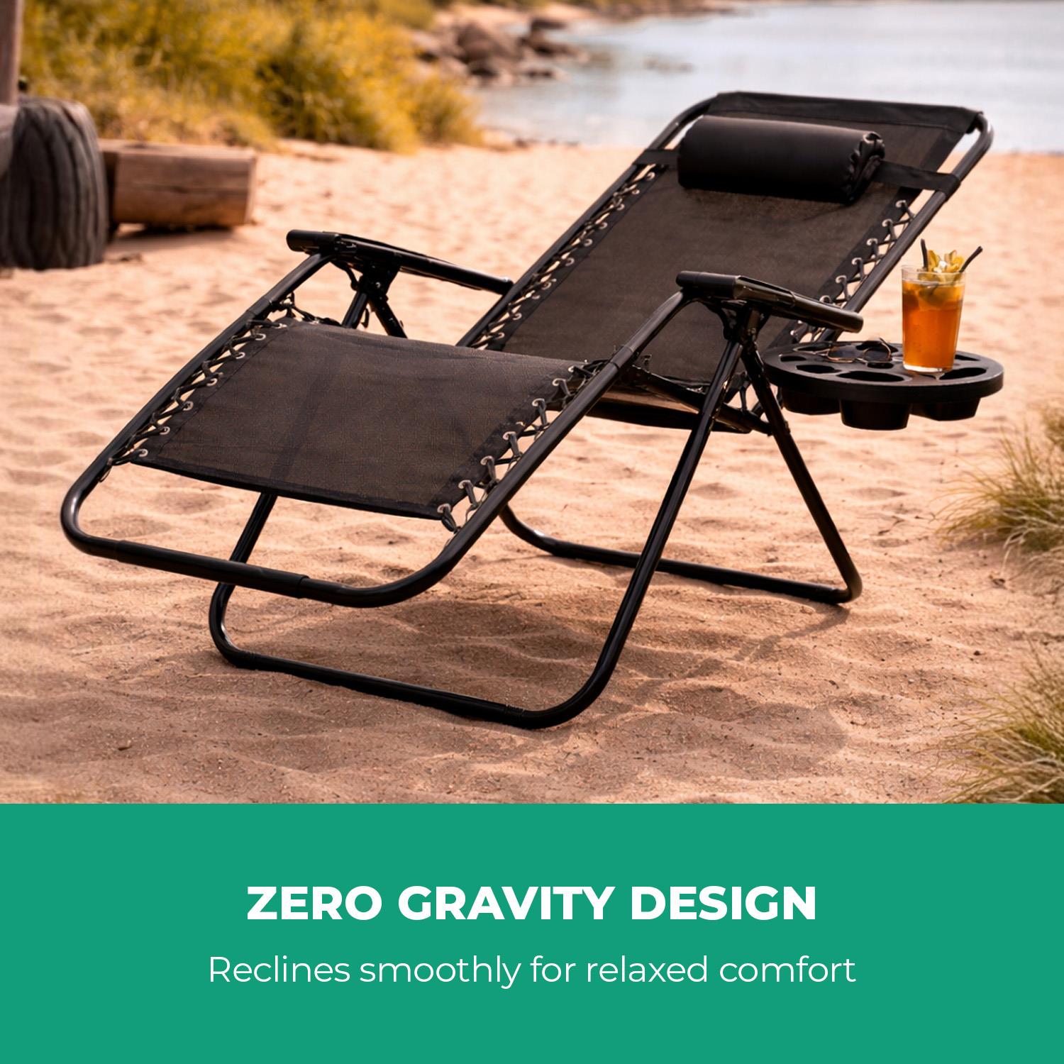 Black Zero Gravity Reclining Lounger With Cup Holder And Pillow