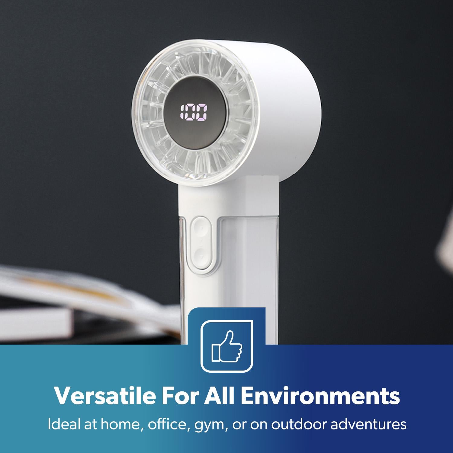 2-Pack White Hand Held Mini Digital 100-Speed Travel Fans