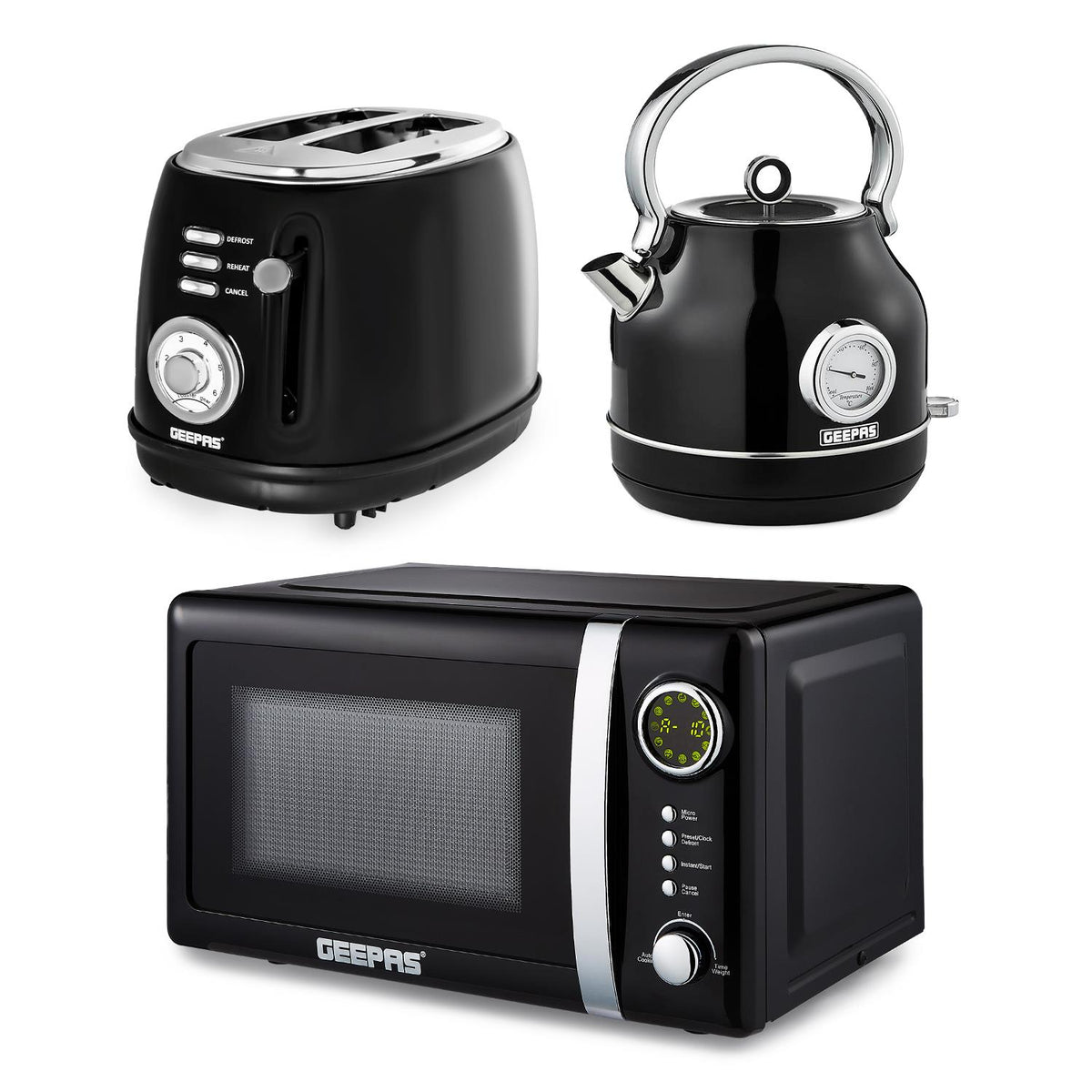 Digital 20L Microwave, Retrovive 1.7L Kettle & 2 Slice Toaster Set