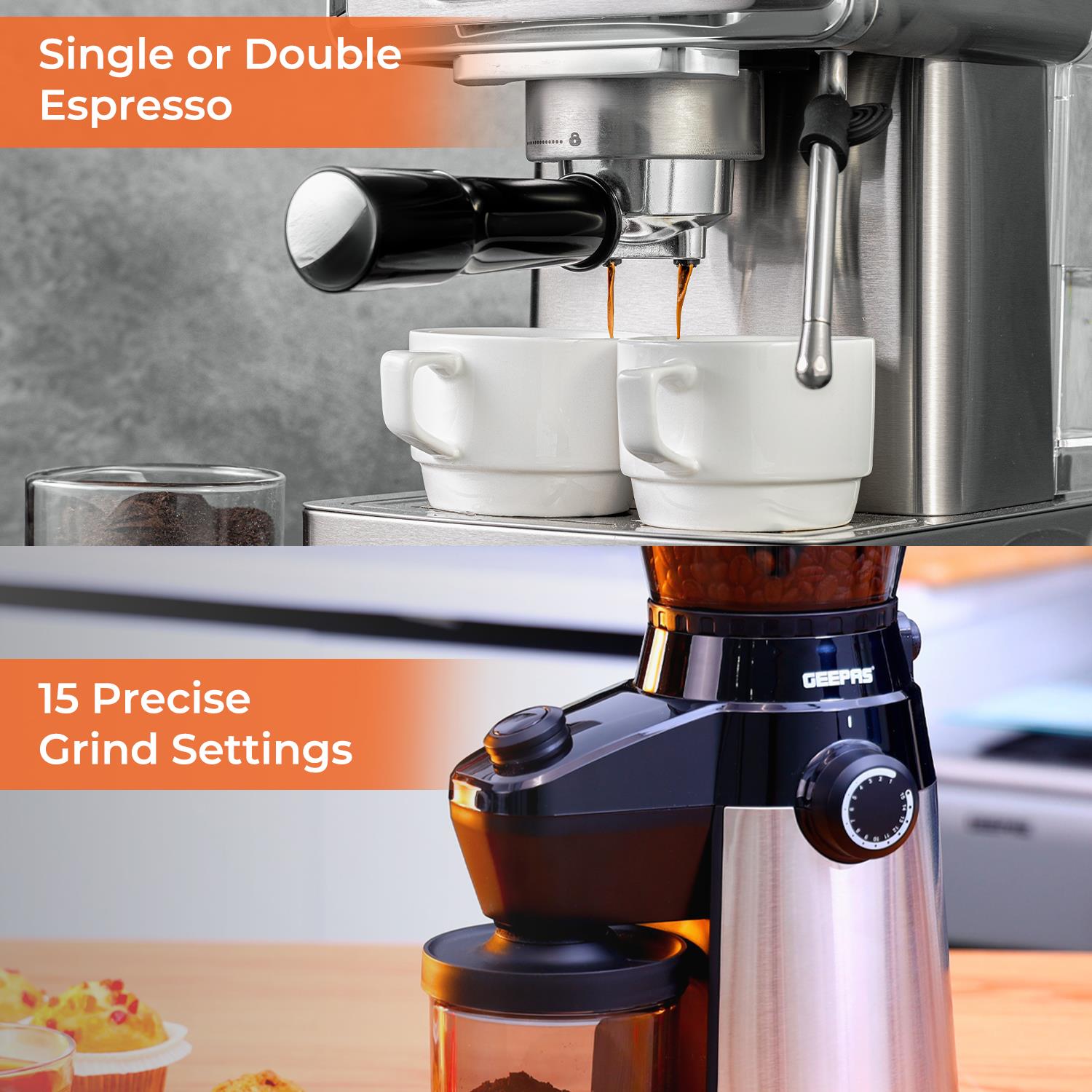 20-Bar Espresso Coffee Machine & Conical Burr Coffee Grinder Set