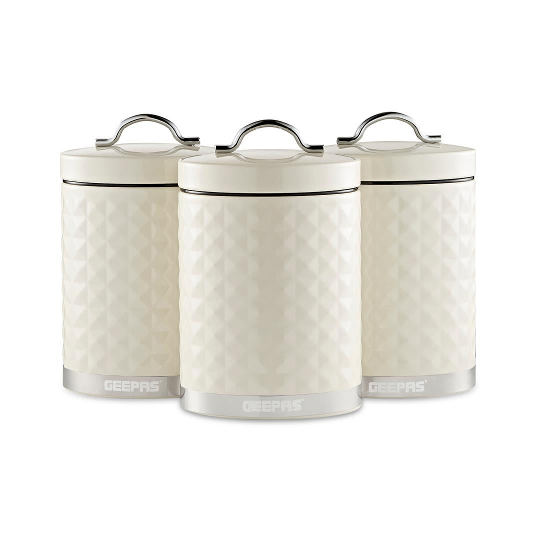 Cream Argyle 3-Piece Airtight Kitchen Canister Set - Coffee, Tea and Sugar Containers