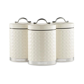 Cream Argyle 3-Piece Airtight Kitchen Canister Set - Coffee, Tea and Sugar Containers