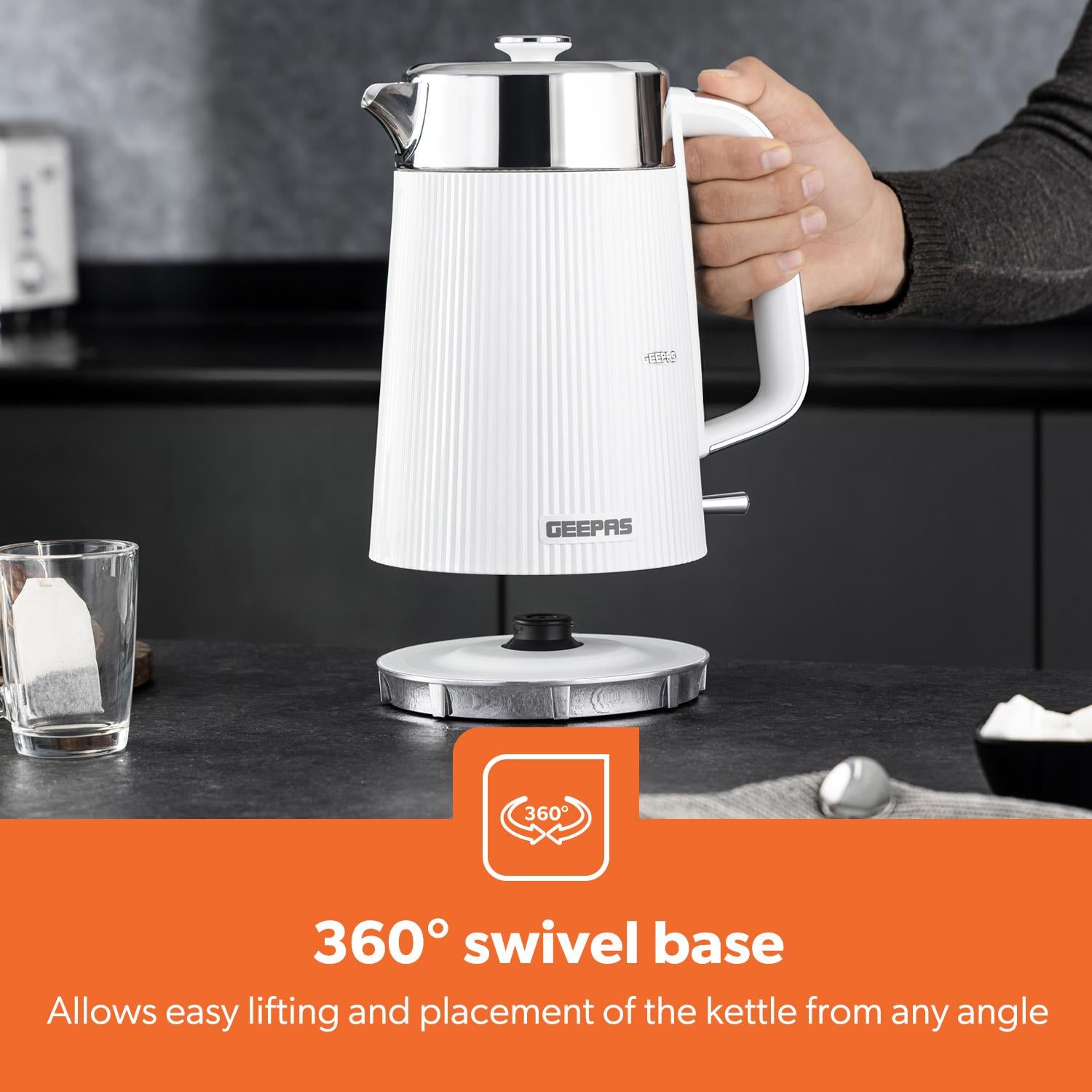 1.7L 3000W Electric Kettle & 2 Slice Toaster Kitchen Set Arcus White