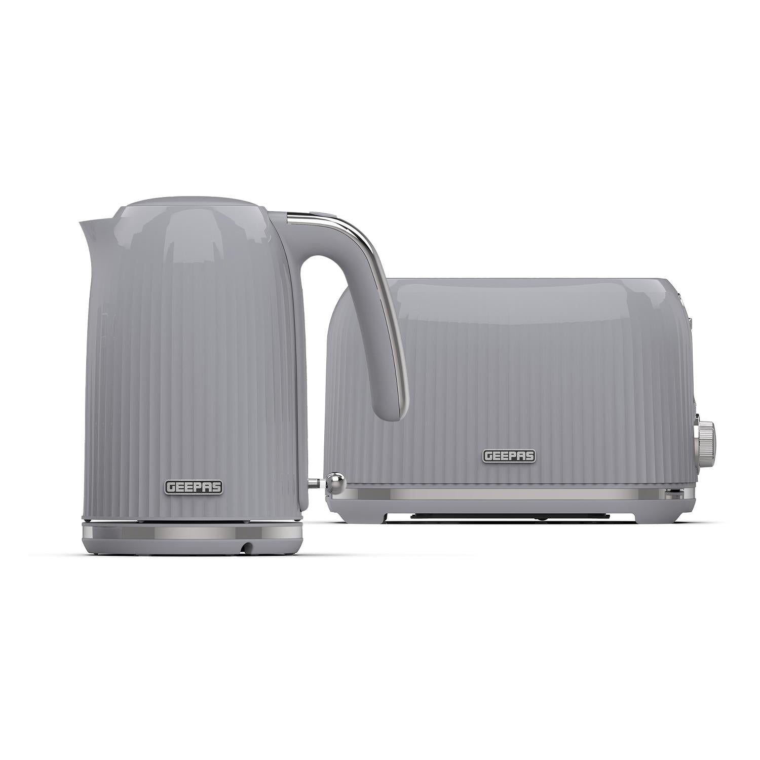 Fluted 2-Slice Toaster and 1.7L Electric Kettle Set In Grey