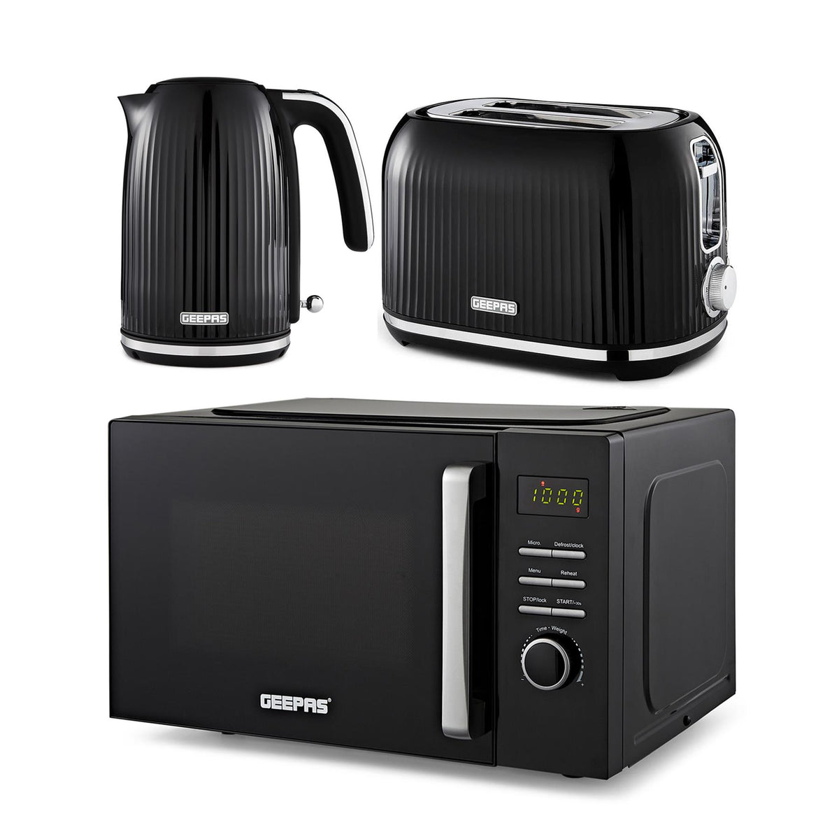 Fluted 23L Digital Microwave Oven, 1.7L Kettle & 2-Slice Toaster Set