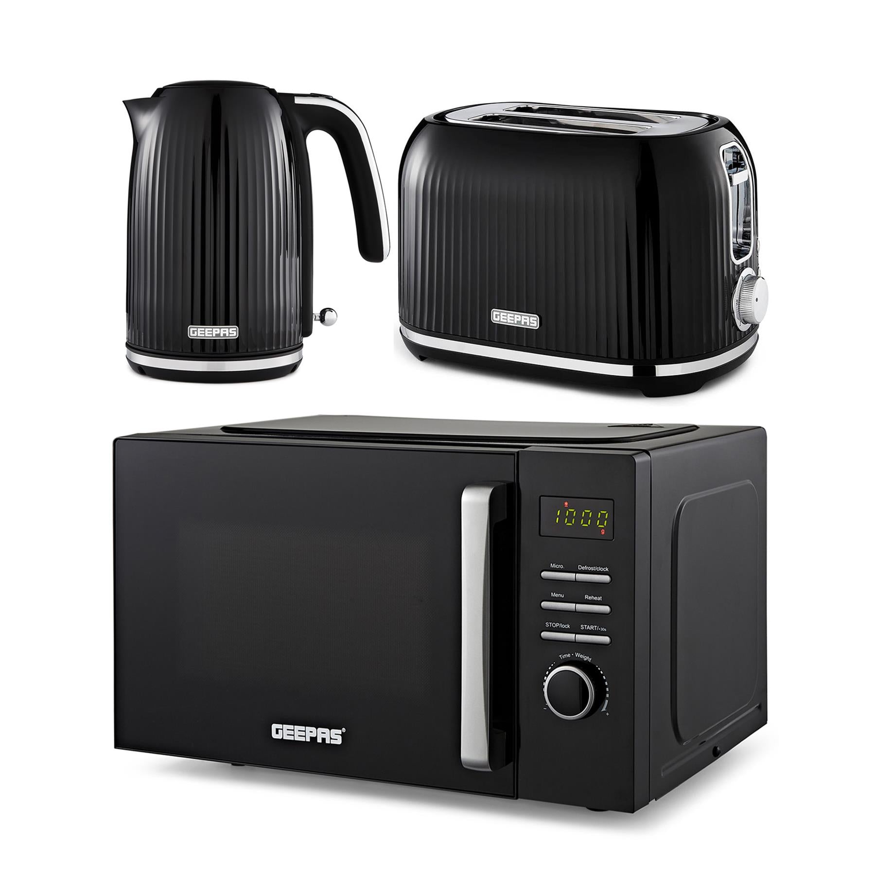 Fluted 23L Digital Microwave Oven, 1.7L Kettle & 2-Slice Toaster Set