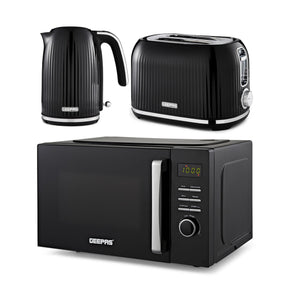 Fluted 23L Digital Microwave Oven, 1.7L Kettle & 2-Slice Toaster Set