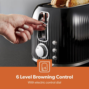 Fluted Black 2-Slice Bread Toaster With 7 Browning Controls