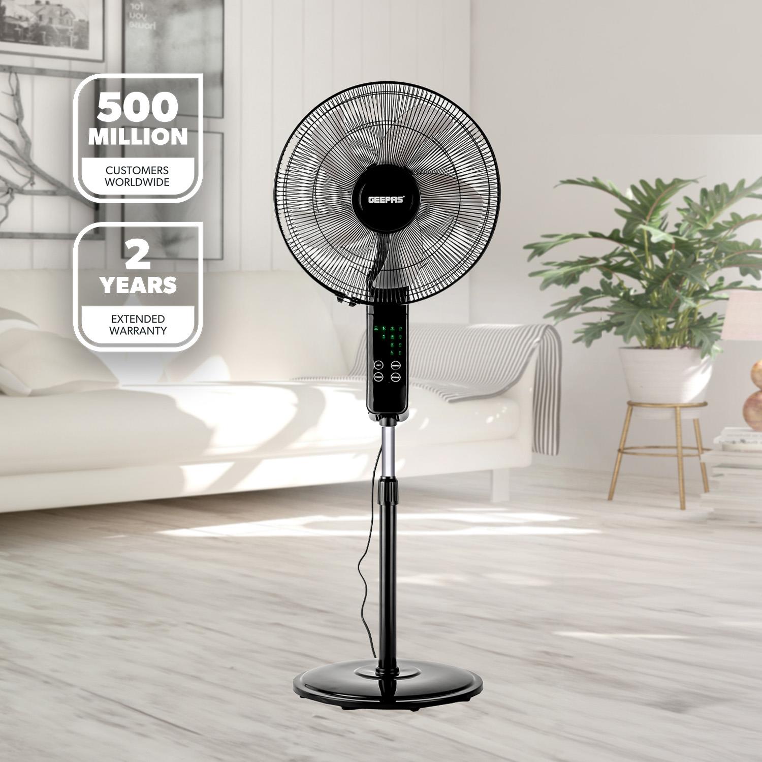 16" Portable Black Remote Controlled Pedestal Fan