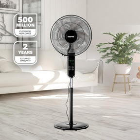 16" Portable Black Remote Controlled Pedestal Fan